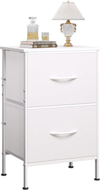 WLIVE White Nightstand, Night Stand with 2 Drawers, Small Dresser for Bedroom, Bedside Furniture, College Dorm, End Table with Fabric Bins, Dormitory, Size L