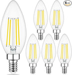 Cotanic Dimmable E12 Candelabra LED Bulb 5000K Daylight 60W Equivalent, Ceiling Fan Light, Type B Candle C35 Filament Chandelier Clear Glass, 600LM, 6 Pack