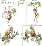 decalmile Wild Monkey Climbing Tree Wall Decals Jungle Animals Vine Leaves Wall Stickers Baby Nursery Kids Room Living Room Wall Decor