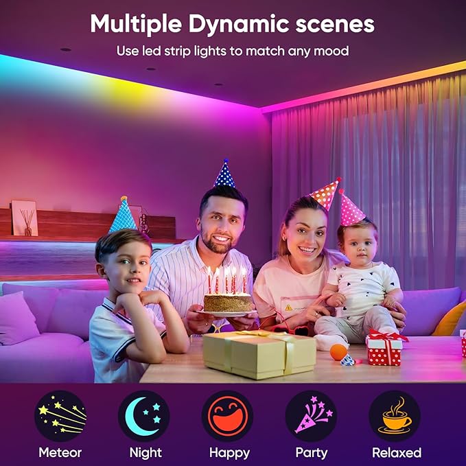 Led Lights for Bedroom, IC+RGB 200FT (2 Rolls of 100ft) Strip Lights, 24Key Remote with App Control, Music Sync Color Changing for Room Decor Party