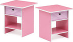 Furinno Dario End Table / Side Table / Night Stand / Bedside Table with Bin Drawer, 2-Pack, Pink/Light Pink