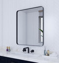 VocalStar Black Bathroom Mirror for Wall, 28 x 36 Inch Rounded Rectangle Metal Framed Bathroom Wall Vanity Mirror Farmhouse, 1/4-inch Shatterproof Glass | Ultra-Flush Hanging
