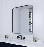 VocalStar Black Bathroom Mirror for Wall, 28 x 36 Inch Rounded Rectangle Metal Framed Bathroom Wall Vanity Mirror Farmhouse, 1/4-inch Shatterproof Glass | Ultra-Flush Hanging