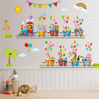 Jungle Animal Wall Stickers Forest Safari Wall Decals Kid Room Nursery Baby Bedroom Décor (Animal Train Balloon)