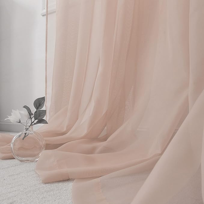 HUTO Blush Pink Sheer Curtains 72 inches Long for Bedroom Top Rod Pocket Sheer Window Panels Curtains for Nursery Living Room 52 by 72 Inch Length Set of 2 Panels