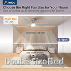 Amico Ceiling Fans with Lights, 52 inch Low Profile Ceiling Fan with Light and Remote Control, Flush Mount, Reversible, 3CCT, Dimmable, Noiseless, Silver Ceiling Fan for Bedroom, Indoor/Outdoor Use
