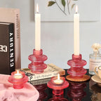 Pink Candlestick Holders Set of 10, Pink Glass Candle Holders for Pillar Candles, Taper Candle and Tealight Candles, Taper Candle Holders for Wedding, Table Centerpiece