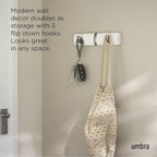 Umbra Flip Wall-Mounted Coat Rack Rail Hook for Hats, Jackets, Bags and More – Modern, Space-Saving Storage Organizer for Entryway, Mudroom, Closet, Bathroom, Bedroom, Kids Room, or Nursery, 3 Hooks,