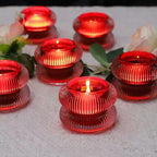 Woho Ribbed Glass Votive Candle Holders Set of 6, Red Tealight Candle Holder for Wedding Table Decor, Vintage Tea Lights Candle Holder for Christmas/Valentines Day Decorations (Red, 2.1" H X 2.75" D)