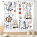 Nautical Kitchen Curtains, Vintage Marine Coastal Sailboat Compass Anchor Ocean Beach Lighthouse Watercolor Decorative Drapes for Bedroom Living Room Kitchen Bathroom Window 2 Panels Set, 84"x84" Inch