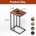 WLIVE Side Table, C Shaped End Table for Couch, Sofa and Bed, Large Desktop C Table for Living Room, Bedroom, Retro Brown and Black