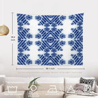 Batmerry Blue Art Flower Tapestry, Blue White Ceramic Glaze Tie Dye Wall Art Hanging Decoration Polyester Fiber White Ruffled Around for Dorm Room Bedroom Living Room, 39.1x59.1 inches