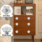 4 pcs White Flower Petal Handles Kitchen Handle Petal Knob Hand Zinc Alloy Single Hole Knob Inlaid Rhinestone Hand Handle for Cabinets,Drawers, Wardrobes Furniture Decoration(Silver Bottom)