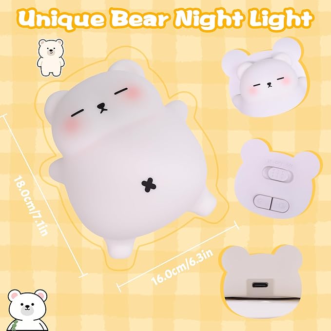 Sleepy Snoring Bear Night Light for Kids, Cute Animal Silicone Nursery Night Lamp with Snoring Sound, Breathing Bear Gifts for Birthday Xmas
