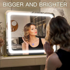 FENNIO Gold Vanity Mirror with Lights 22"x19", LED Lighted Makeup Mirror, Large Makeup Mirror, Make up Mirror with Lighting,Touch Screen with 3-Color Lighting,Dimmable,for Vanity Desk Tabletop