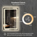 LED Mirror for Bathroom, 24x36 Inch Gradient Front and Backlight LED Bathroom Mirror, 3 Colors Dimmable CRI>90 Double Lights, Enhanced Anti-Fog, Hanging Plates Wall Mount Lighted Mirror