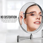 OVENTE 7" Wall Mounted Makeup Mirror with 1X/10X Magnification, Double Sided Magnifying Round Bathroom Vanity Mirror, 360° Swivel Design, Extendable and Folding Arm, Polished Chrome MNLFW70CH1X10X