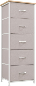 Somdot Dresser for Bedroom with 5 Drawers, Storage Organizer Chest of Drawers with Removable Fabric Bins for Closet Bedside Living Room Laundry Entryway Hallway, Ash Grey