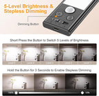 Gritin 14.7inch Under Cabinet Lighting Rechargeable - 128 LED Super Bright, 3-Color&5 Level Brightness, 4 Modes, Motion Sensor, Long Lasting-Easy Installation Magnetic Closet Lights - 2 Pack-Black
