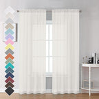 OVZME Ivory Sheer Curtains 84 Inch Length 2 Panels for Bedroom, Elegant Light Filtering Sheer Ivory Curtains Window Treatment for Living Room & Sliding Glass Door, 1 Pair, Each 42Wx84L