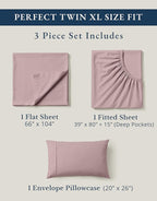 LANE LINEN 100% Organic Cotton Eco Friendly Extra Large Twin Sheets for Hospital Bed, Fully Elasticized Reinforsed Seams in Fitted Pocket, Machine Washable Deep Pocket Twin XL Bedding- Lilac