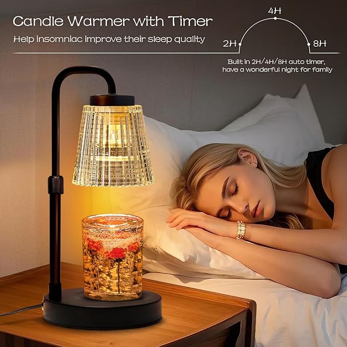 Adjustable Candle Warmer Lamp with Timer: Height Adjustable Birthday Gift for Women for Scented Jar Candles - Safe, Flameless Lighting and Fragrance Warmer for Home Office Decor