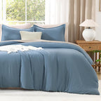 Litanika Full Size Comforter Sets Grayish Blue, 3 Pieces Lightweight Solid Bedding Comforter Set, All Season Fluffy Bed Set (79x90In Comforter & 2 Pillowcases)
