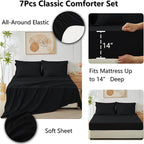 CozyLux Queen Comforter Set Black - Bed in a Bag Queen Size 7 Pieces, Luxury Soft Bed Set for All Seasons, Bedding Set with Down Alternative Comforter, Sheets, Pillowcases & Shams