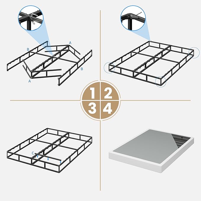 Full Size Box Spring, 7 Inch Low Profile Metal Frame Mattress Foundation, 3000 lbs Heavy Duty Boxspring with Fabric Cover, Easy Assembly, Noise Free, Non-Slip