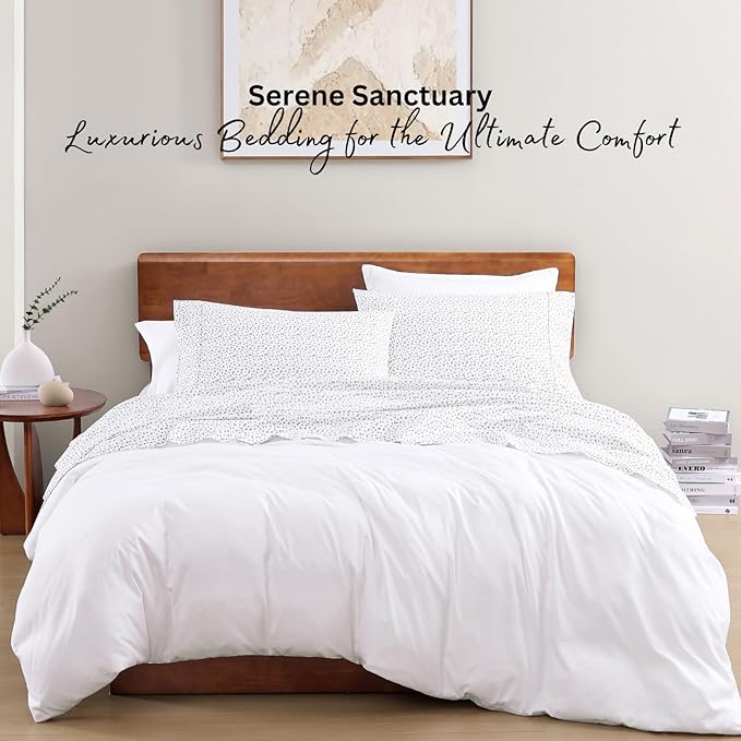LANE LINEN Sustainably Produced 100% Organic Cotton Queen Sheet Set, Soft & Comfy Fully Elasticized Printed Bedding Sheets & Pillowcase Set, 15" Deep Pocket Queen Sheets- Haze Grey
