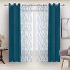 BONZER Mix and Match Curtains - 2 Pieces Branch Print Sheer Curtains and 2 Pieces Blackout Curtains for Bedroom Living Room Grommet Window Drapes, 37x84 Inch/Panel, Teal, Set of 4 Panels