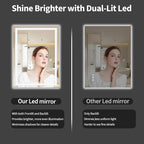 Koonmi 32x24 LED Bathroom Mirror, Backlit + Front Lit, LED Bathroom Mirror with Lights for Wall, 3 Colors, Anti-Fog, Dimmable Brightness, Memory Function, Tempered Glass