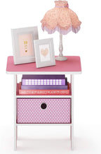 Furinno ANDREY Side Table, End Table, Night Stand with Open Shelves and Storage Bin, Bedside Table, for Living Room, Bedroom, Pink