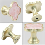12 Pcs Four-Leaf Drawer Pulls Knobs, Gold Dresser Cabinet Knobs Pulls for Kitchen Cabinet Cupboard Door Furniture Decorative, Pink