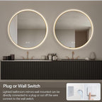 Niccy Round Led Mirror for Bathroom, 36" Backlit Mirror for Wall Circle Lighted Mirror with Gold Frame Anti-Fog, 3 Colors, HD Glass and IP65 Waterproof