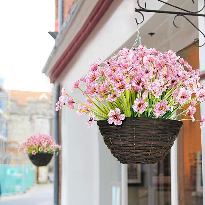 20 Bundles Artificial Flowers Outdoor UV Resistant Fake Flowers No Fade Faux Plastic Plants Garden Porch Window Box Decorating(Pink)…