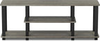 Furinno Turn-N-Tube No Tools 3D 3-Tier Entertainment TV Stand up to 50 inch TV, Square Tubes, French Oak Grey/Black