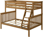 Max & Lily Bunk Bed Twin Over Full Size with Ladder, Solid Wood Platform Bed Frame with Ladder for Kids, 14" Safety Guardrails, Easy Assembly, No Box Spring Needed, Pecan