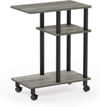 Furinno Turn-N-Tube C Shaped Side Table with Casters, French Oak Grey/Black