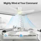 ocioc 42 inch Ceiling Fans with Lights and Remote, Dimmable Ceiling Fans with Reversible Quiet DC Motor, Flush Mount, 3CCT, White Ceiling Fan for Bedroom Living Room Indoor/Outdoor