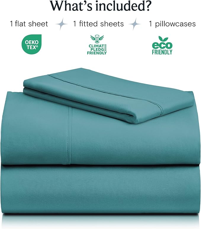 LuxClub 3 PC Sheet Twin Size Sheet Set Bed Sheets Deep Pockets Wrinkle Free-Kids-Fitted Sheets Machine Washable Hotel Bedding Silky Soft - Teal Twin