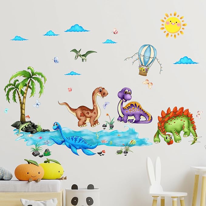 Jungle Animal Wall Stickers Forest Safari Wall Decals Kid Room Nursery Baby Bedroom Décor (Summer Marine Dinosaurs)