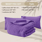 HYMOKEGE Dark Purple Twin Comforter Set Seersucker 5 Pieces, All Season Luxury Bed in a Bag for Bedroom, Bedding Set with Comforter, Sheets, Pillowcase & Sham