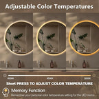 Niccy Round Led Mirror for Bathroom, 24" Backlit Mirror for Wall Circle Lighted Mirror with Gold Frame Anti-Fog, 3 Colors, HD Glass and IP65 Waterproof