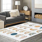 Boho Rug Hand Drawn Cute Rainbows Moon Sun Scandinavian Chic Area Rug Washable Hallway Runner Rug Meditation Mat Minimalist Home DecorLiving Room Bedroom Nursery Playroom Classroom, 4'x6