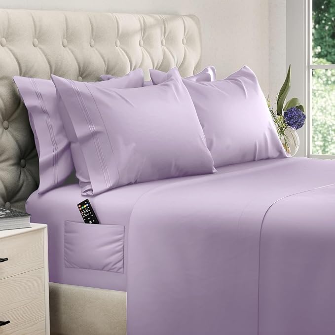 DREAMCARE King Size Sheets Set – 6 pcs Cooling Bed Sheets – up to 15” Deep Pocket King Sheet Set – 2500 Supreme Collection – Extra Soft 100% Brushed Microfiber Hotel Luxury with Side Pocket – Lavender