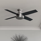 Hunter Fan Company 59247 Dempsey 52 inch Ceiling Fan with Light and Remote, Low Profile Indoor, Brushed Nickel Finish