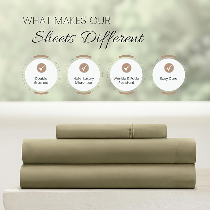 Linen Market Double-Brushed Microfiber Twin Sheet Set 3 Piece – Oeko-TEX Certified Ultra Soft & Wrinkle-Free - 16" Deep Pocket Sheets - Easy Care Twin Size - Sage
