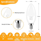Brightever E12 LED Candelabra 40 Watt Equivalent Light Bulbs, 4W Warm White 2700K Ceiling Fan Bulbs, Chandelier Candle Lights for Wall Lanterns, Pendant Lights, Non-Dimmable, 6-Pack