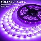 50 Foot Black Light Strips & Remote, Dimmable Flexible Blackights Strip Lights for Glow Party Body Paint Birthday Bedroom Room Fluorescent Tapestry Poster, Non-Waterproof 900 LEDs 50ft/15M